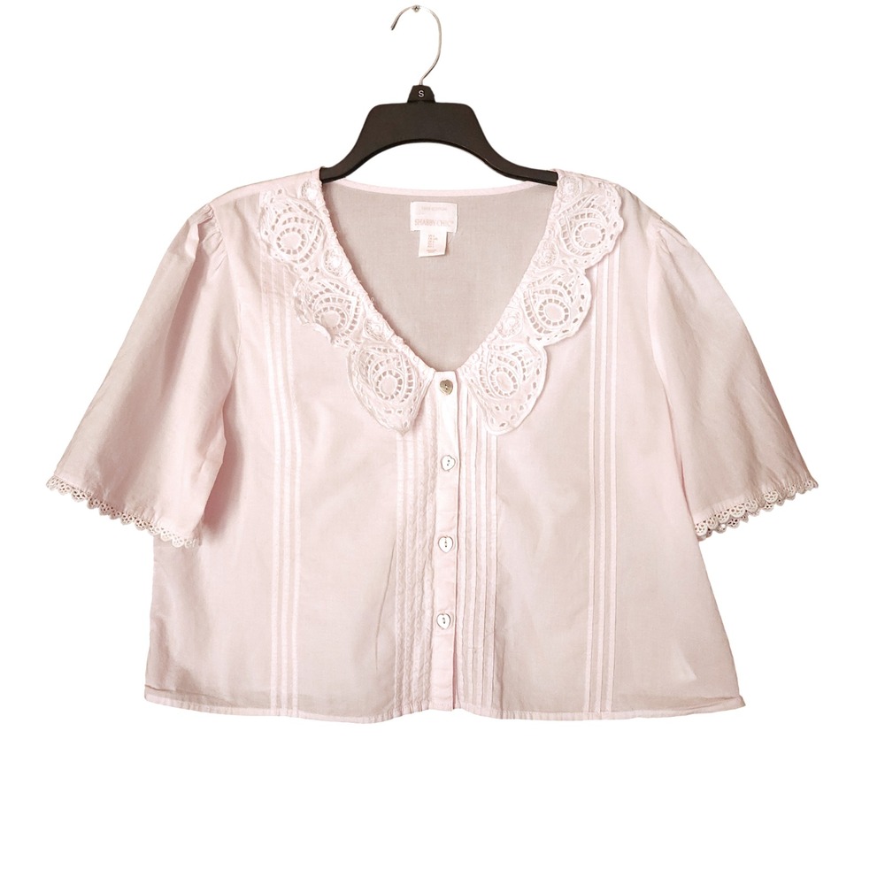 Shabby Chic Tops Pink Embroidered Blouse‎ L Romantic Cottagecore Fairycore Crop